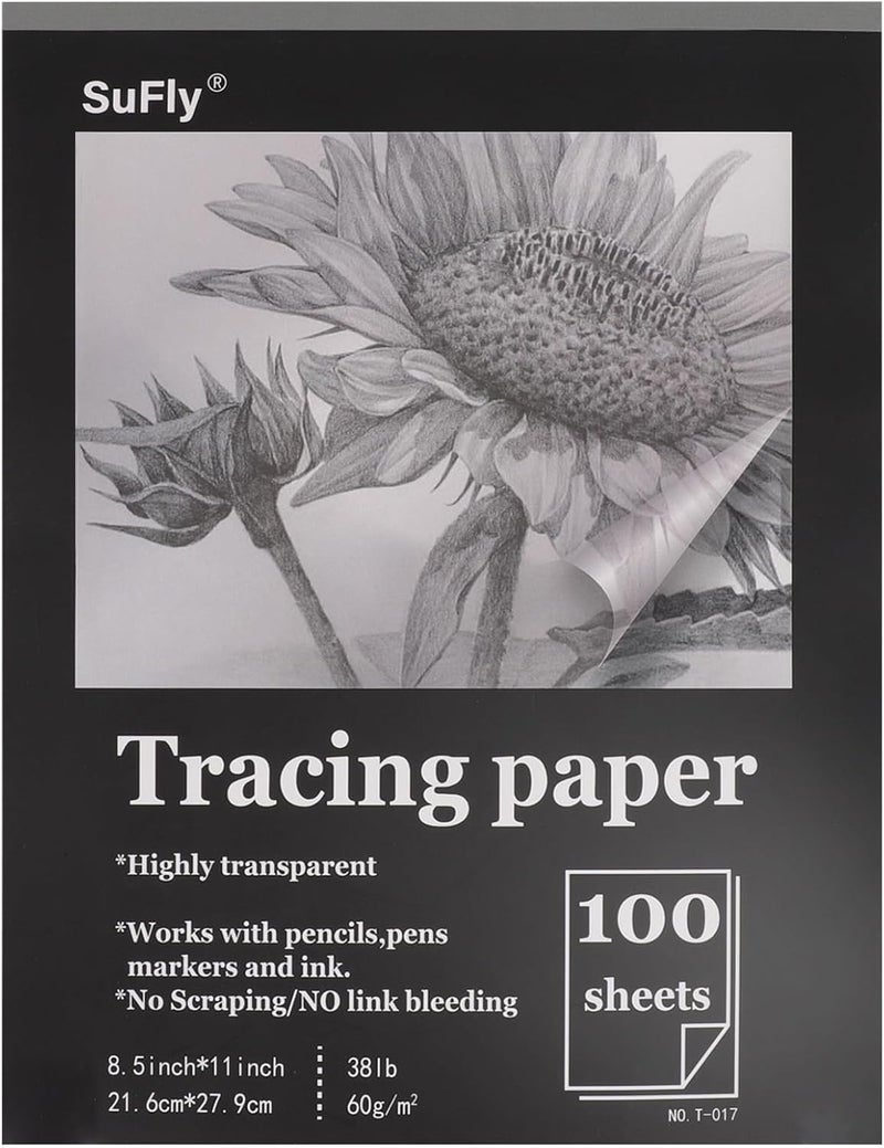 SUNFLY Tracing Paper 8.5x11 inch, 100 Sheets Transparent Vellum Paper for Tracing Pads, 38lb/60gsm Translucent Tracing Paper for Pencil, Marker and Ink，Trace Images, Sketch, Preliminary Drawing, Overlays. - Image 1